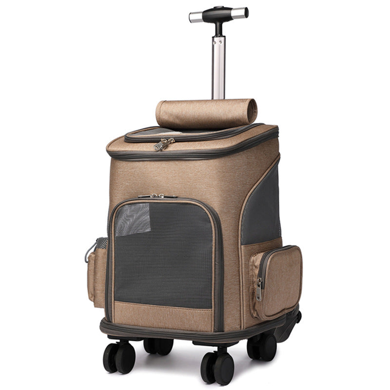Portable Folding Trolley Feline Backpack For Easy Traveling For the most Finicky Cat That is Also a Cat Backpack With Universal Wheel Trolley