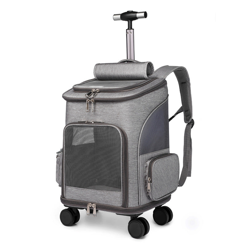 Portable Folding Trolley Feline Backpack For Easy Traveling For the most Finicky Cat That is Also a Cat Backpack With Universal Wheel Trolley