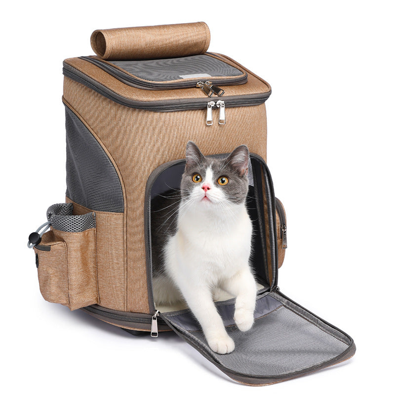 Portable Folding Trolley Feline Backpack For Easy Traveling For the most Finicky Cat That is Also a Cat Backpack With Universal Wheel Trolley