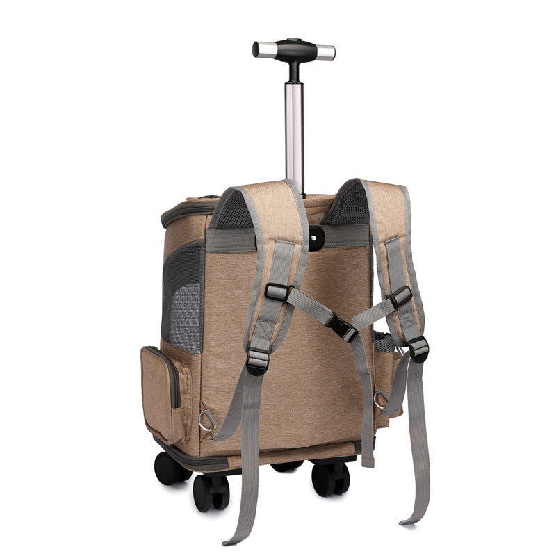 Portable Folding Trolley Feline Backpack For Easy Traveling For the most Finicky Cat That is Also a Cat Backpack With Universal Wheel Trolley