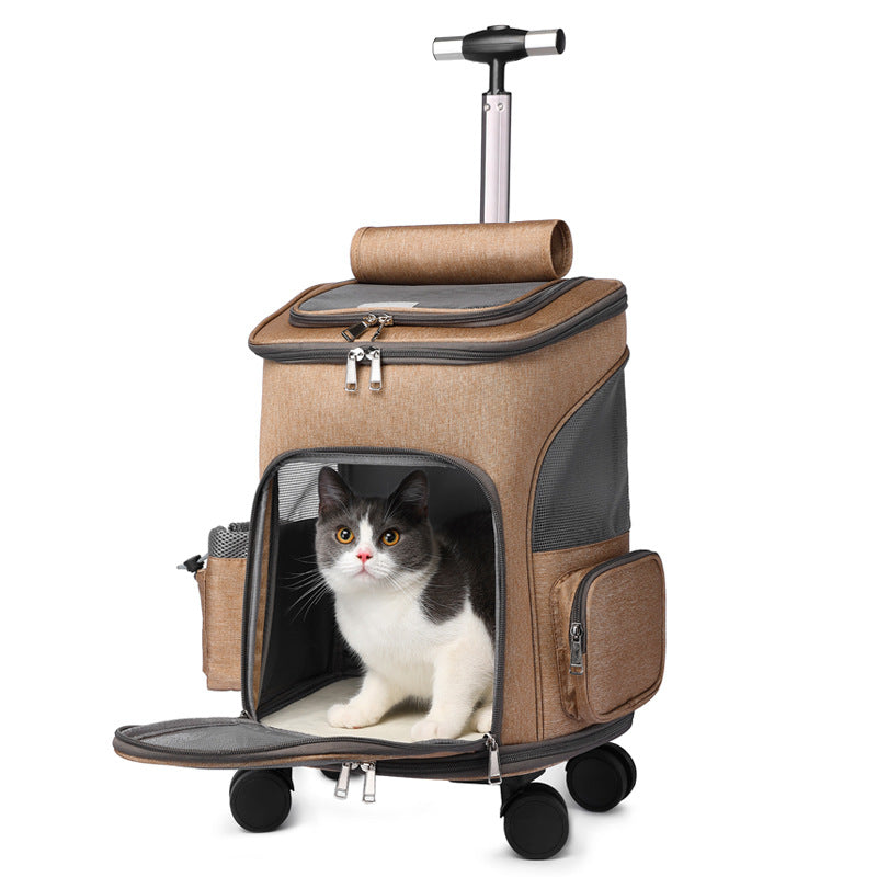 Portable Folding Trolley Feline Backpack For Easy Traveling For the most Finicky Cat That is Also a Cat Backpack With Universal Wheel Trolley
