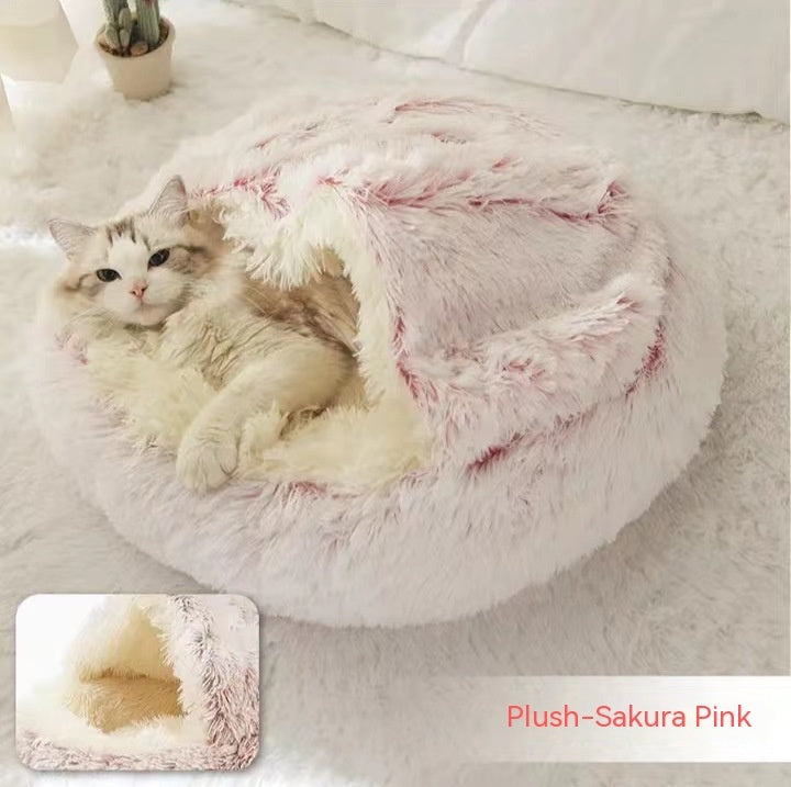Cat Bed 2in1 Any Pet Winter Bedding That's Round Plush Warm and Soft