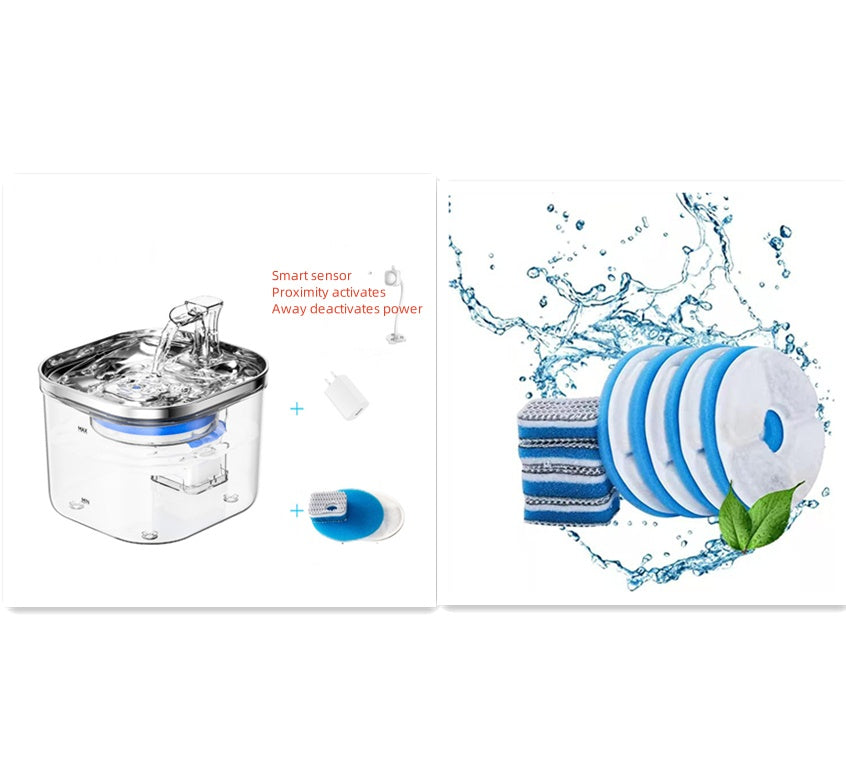Stainless Steel Cat Water Feeder with Automatic Circulation plus Water Dispenser Intelligent Fountain Pets Accessories