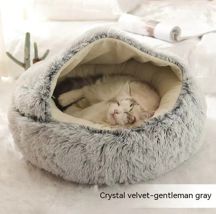 Cat Bed 2in1 Any Pet Winter Bedding That's Round Plush Warm and Soft