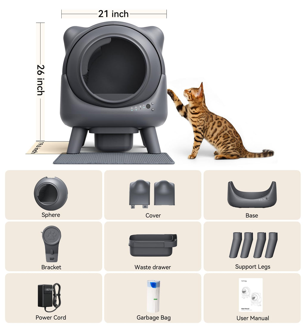 Self Cleaning Litter Box,Automatic Cat Litter Box for Multi Cats,FEELNEEDY Odor Control,litiere Pour Chat autonettoyant, Extra Large, APP Control,Safety Sensors, with 1 Trash Bag and Litter Mat