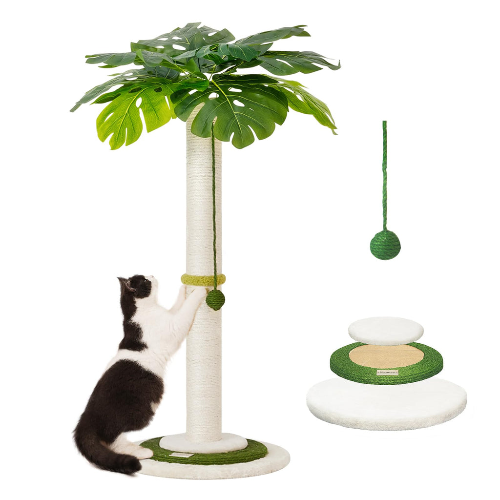 Meowoou Cat Scratching Post with Hanging Ball,33 inch Tall Cute Cat Toys for Indoor Cats with Sisal Rope,Palm Decor Cat Tree Tower for Kitten Scratcher Green