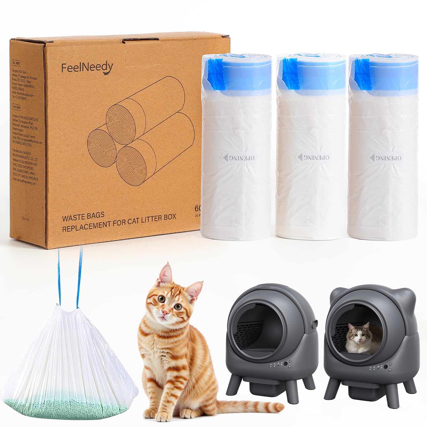 Self Cleaning Litter Box,Automatic Cat Litter Box for Multi Cats,FEELNEEDY Odor Control,litiere Pour Chat autonettoyant, Extra Large, APP Control,Safety Sensors, with 1 Trash Bag and Litter Mat
