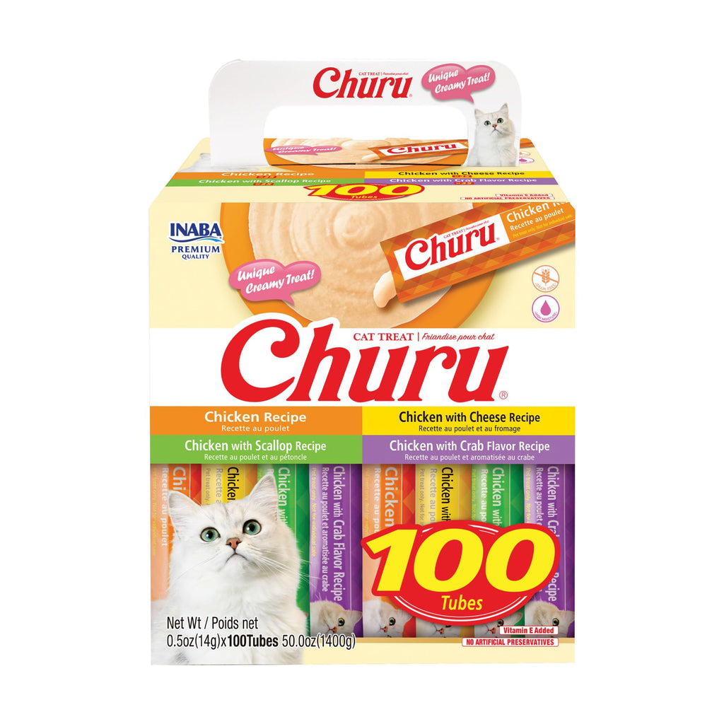 INABA Churu Cat Treats, Lickable, Squeezable Creamy Purée with Vitamin E, 14 Grams per Tube, 120 Tubes Total, Tuna Variety