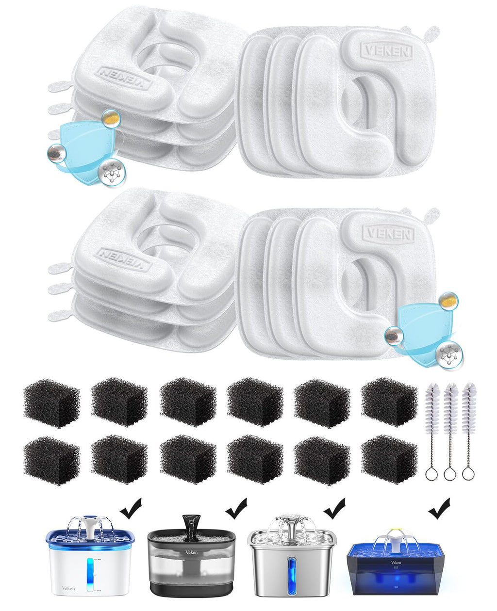 Stainless Steel Cat Water Fountain Veken Innovation Award Winner Cat Water Fountain, 108oz/3.2L Pet Fountain with 4 Replacement Filters & 4 Pre-Filter Sponges & Silicone Mat, for Cats, Dogs (Silver)