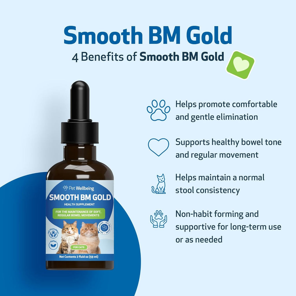 Pet Wellbeing - Smooth BM Gold for Cats - Natural Constipation Support for Felines - 2oz (59ml)