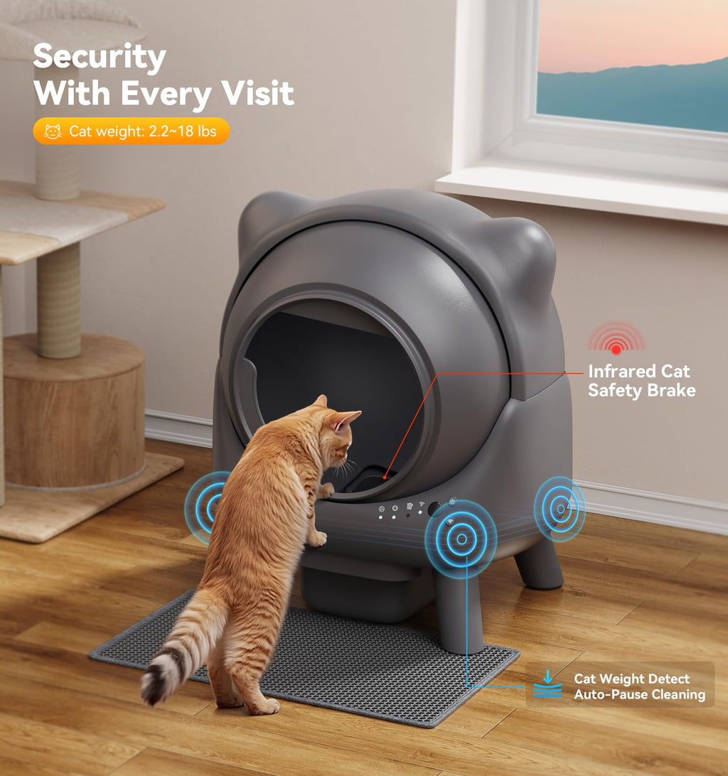 Self Cleaning Litter Box,Automatic Cat Litter Box for Multi Cats,FEELNEEDY Odor Control,litiere Pour Chat autonettoyant, Extra Large, APP Control,Safety Sensors, with 1 Trash Bag and Litter Mat