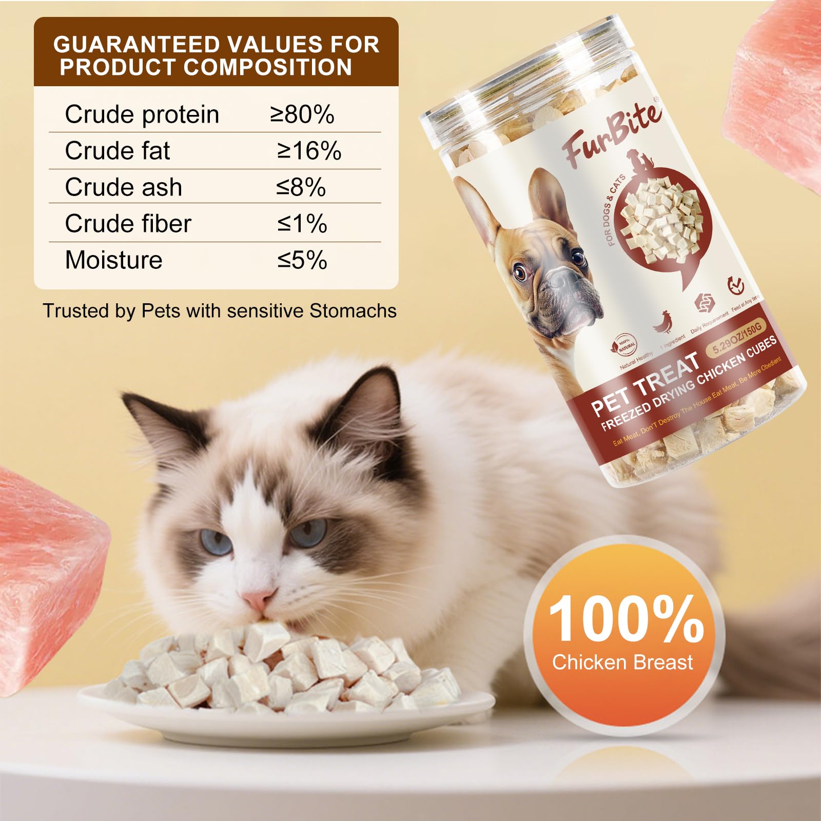 Freeze Dried Chicken for Cat & Dog Treats,Pet Training Dehydrated Snack for Dogs,Natural Single Ingredient High Protein Chicken Breast Snacks,Jerky Chews for Dog Train & Reward