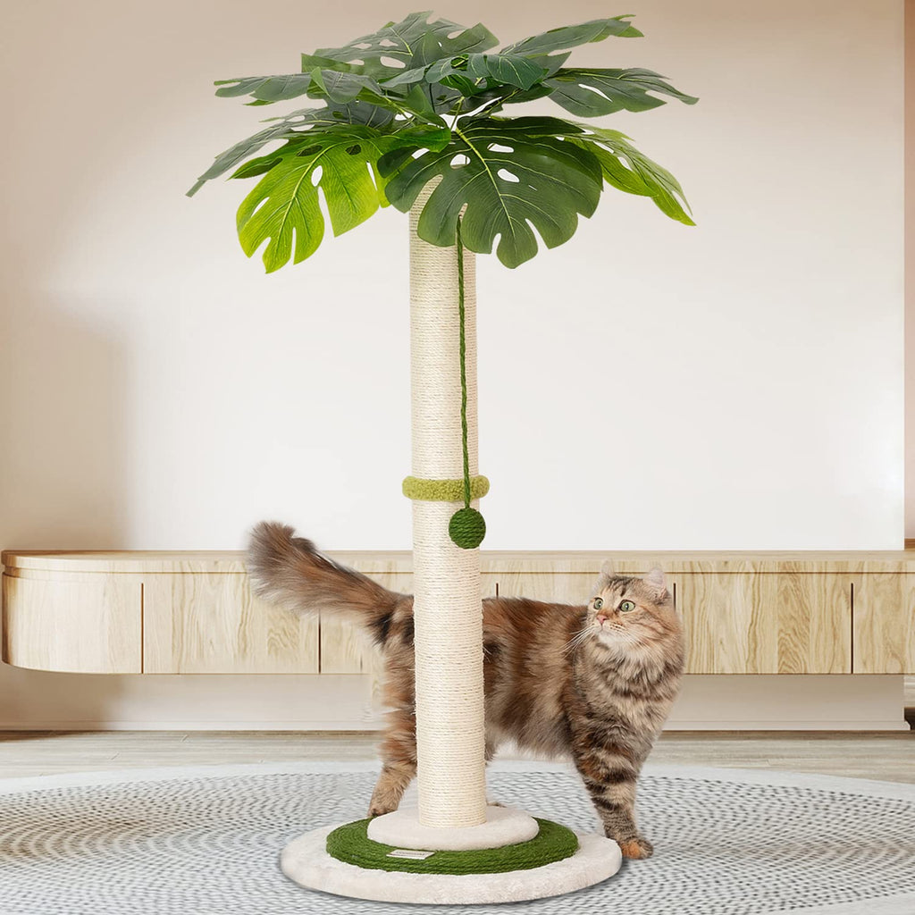 Meowoou Cat Scratching Post with Hanging Ball,33 inch Tall Cute Cat Toys for Indoor Cats with Sisal Rope,Palm Decor Cat Tree Tower for Kitten Scratcher Green