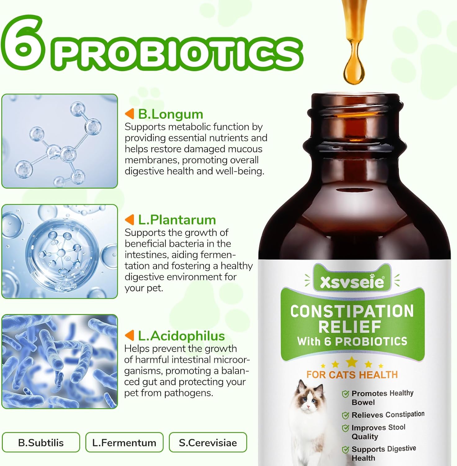 Constipation Relief for Cat, 100% Natural Cat Constipation Treatment with 6 Probiotics for Cats Stool Softeners, Cats Laxative Constipation Relief, Promotes Digestive & Gut Health, 2.02 fl Oz