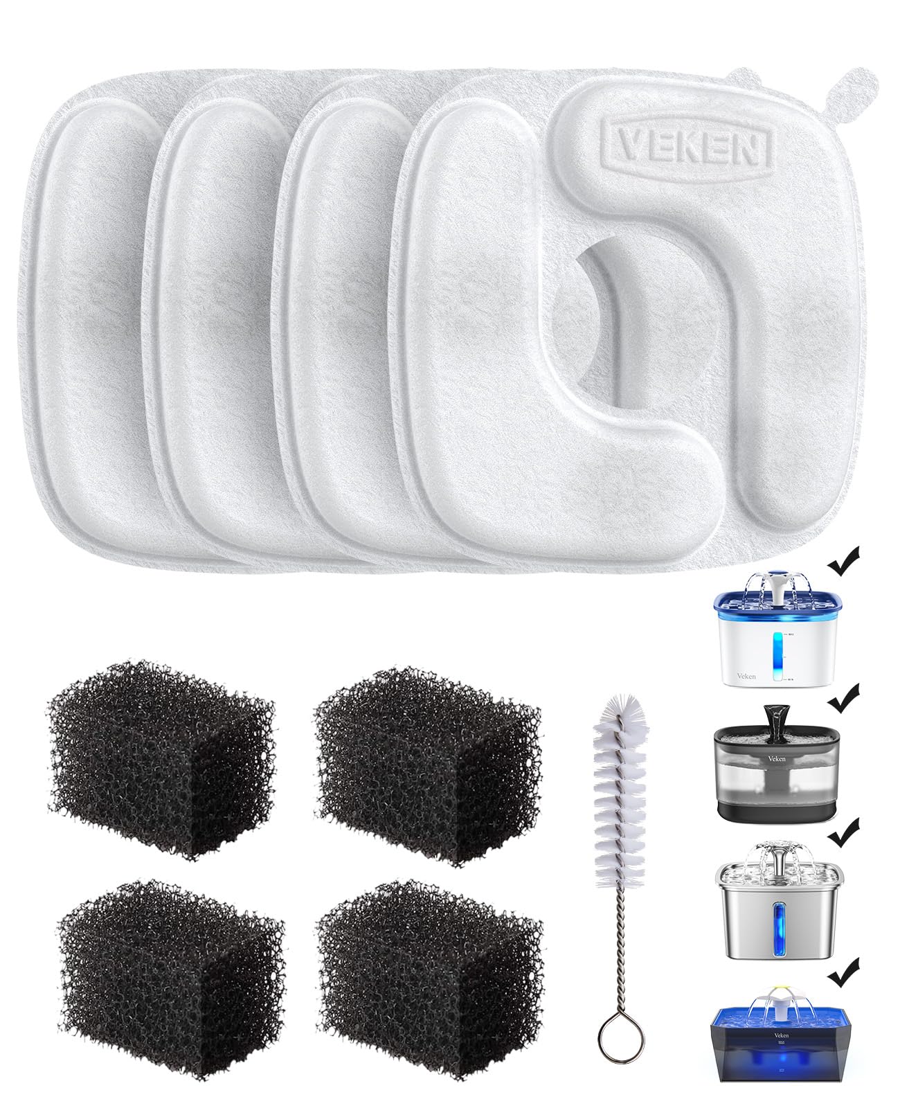 Stainless Steel Cat Water Fountain Veken Innovation Award Winner Cat Water Fountain, 108oz/3.2L Pet Fountain with 4 Replacement Filters & 4 Pre-Filter Sponges & Silicone Mat, for Cats, Dogs (Silver)