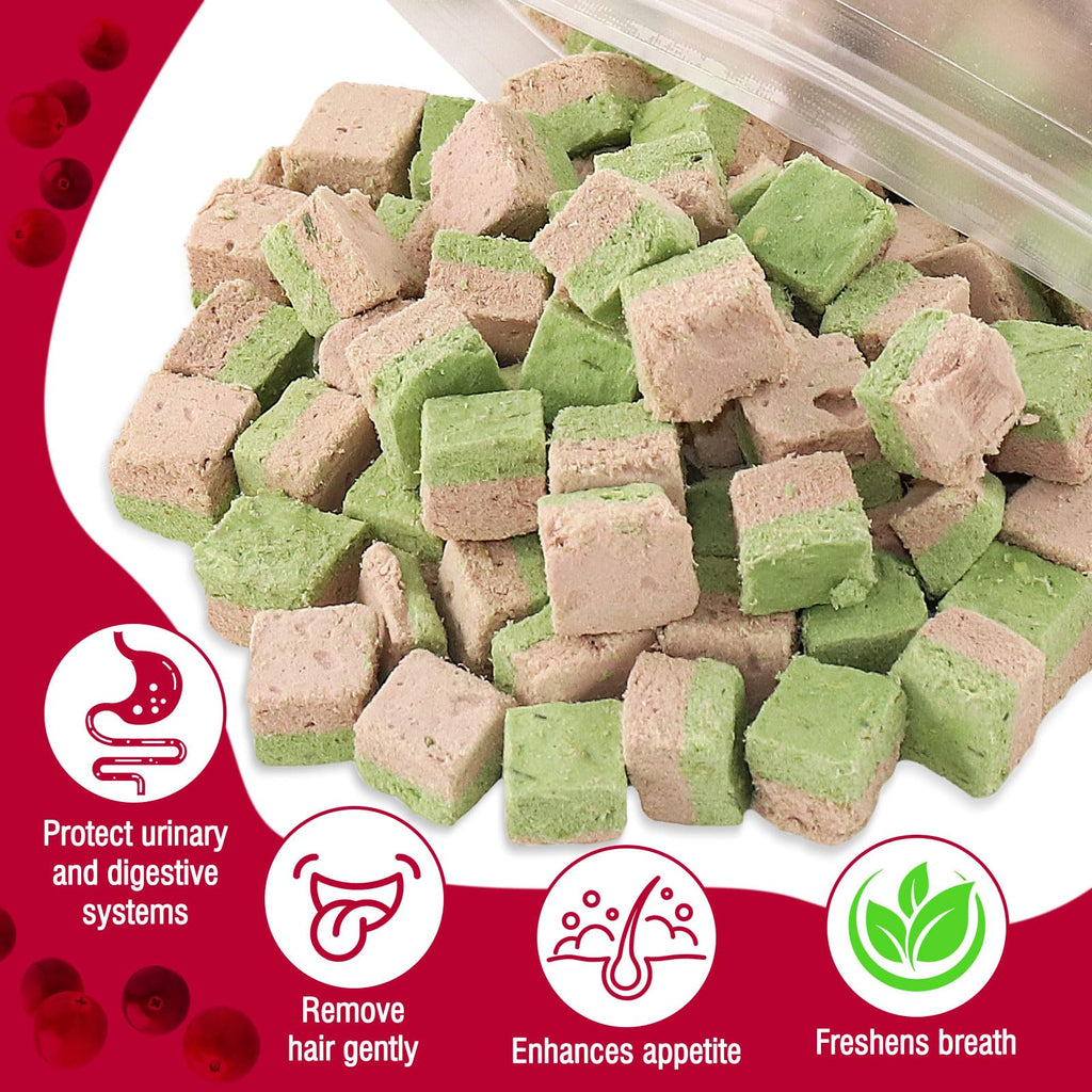 Freezed-Dried Cat Grass Treats, Catgrass Egg Yolk Duo Bites, Cat Dental Treats for Hairball Control and Healthy Coat, Cats Teething Stick (60g, EggYolk)