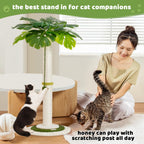 Meowoou Cat Scratching Post with Hanging Ball,33 inch Tall Cute Cat Toys for Indoor Cats with Sisal Rope,Palm Decor Cat Tree Tower for Kitten Scratcher Green