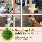 Meowoou Cat Scratching Post with Hanging Ball,33 inch Tall Cute Cat Toys for Indoor Cats with Sisal Rope,Palm Decor Cat Tree Tower for Kitten Scratcher Green