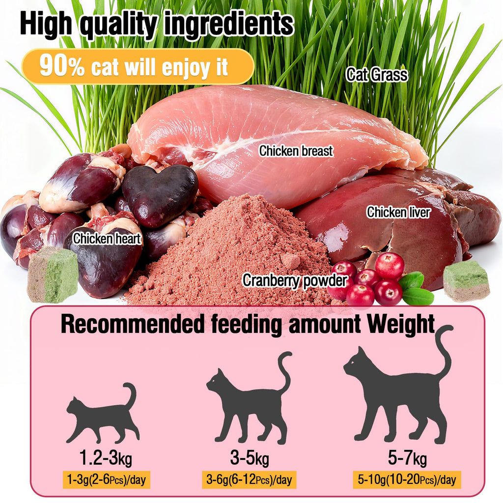 Freezed-Dried Cat Grass Treats, Catgrass Egg Yolk Duo Bites, Cat Dental Treats for Hairball Control and Healthy Coat, Cats Teething Stick (60g, EggYolk)
