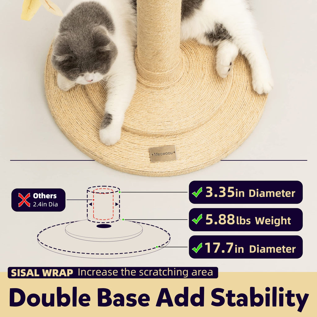 Meowoou Cat Scratching Post with Hanging Ball,33 inch Tall Cute Cat Toys for Indoor Cats with Sisal Rope,Palm Decor Cat Tree Tower for Kitten Scratcher Green