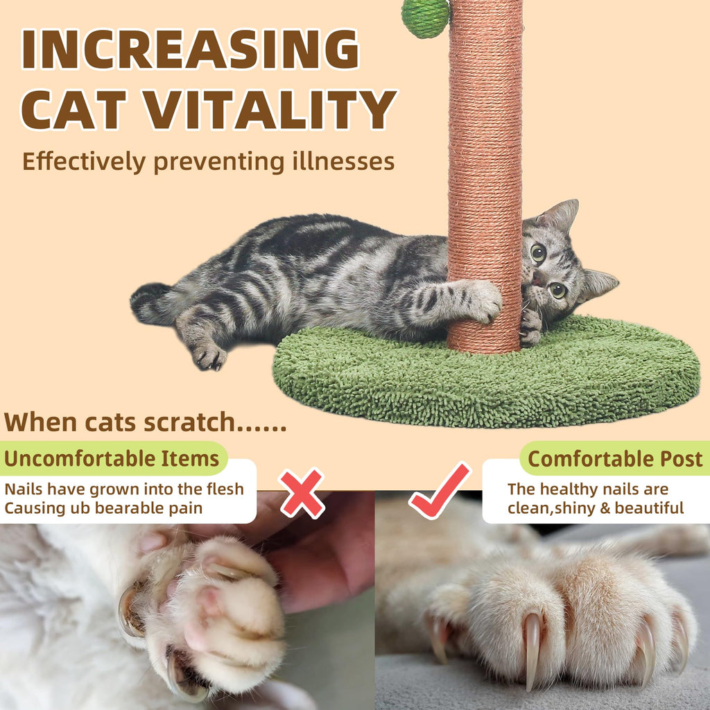 Meowoou Cat Scratching Post with Hanging Ball,33 inch Tall Cute Cat Toys for Indoor Cats with Sisal Rope,Palm Decor Cat Tree Tower for Kitten Scratcher Green