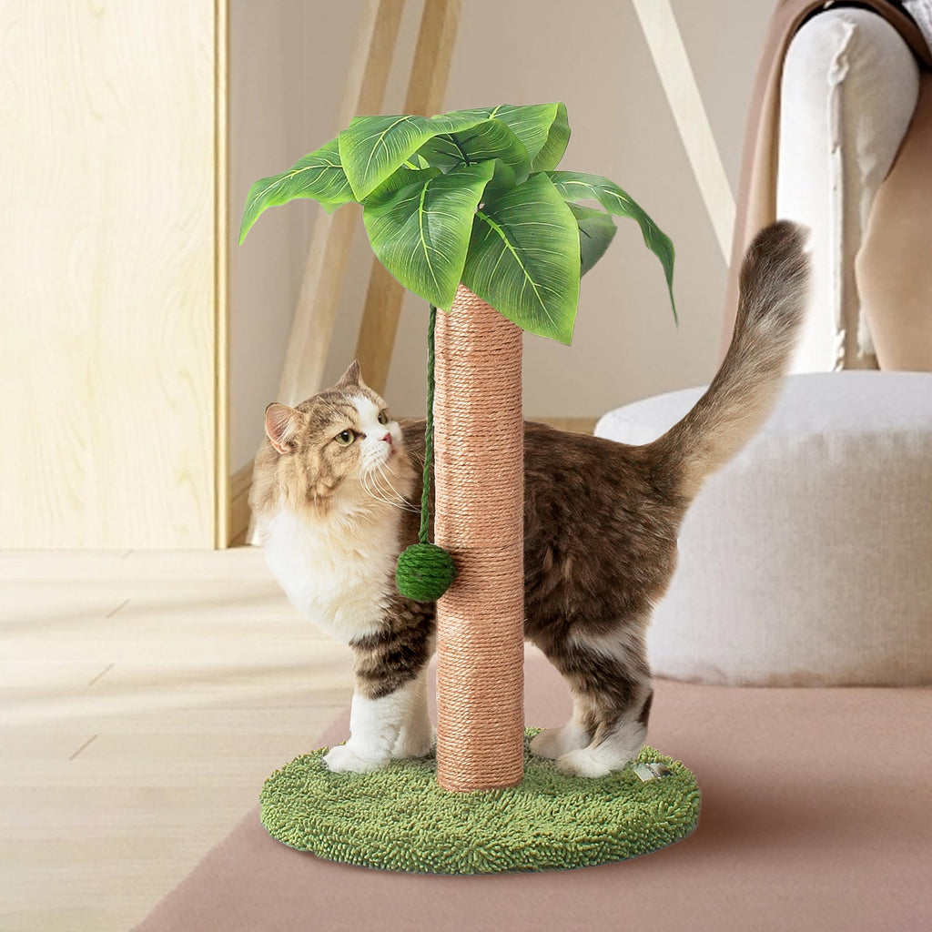 Meowoou Cat Scratching Post with Hanging Ball,33 inch Tall Cute Cat Toys for Indoor Cats with Sisal Rope,Palm Decor Cat Tree Tower for Kitten Scratcher Green
