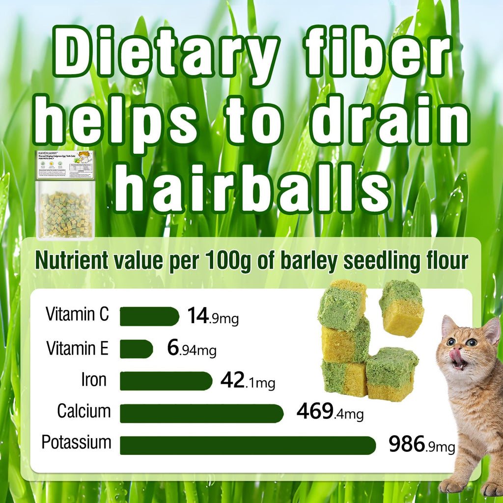 Freezed-Dried Cat Grass Treats, Catgrass Egg Yolk Duo Bites, Cat Dental Treats for Hairball Control and Healthy Coat, Cats Teething Stick (60g, EggYolk)