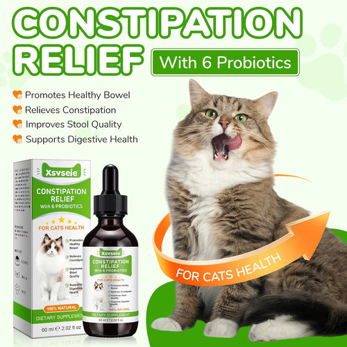 Constipation Relief for Cat, 100% Natural Cat Constipation Treatment with 6 Probiotics for Cats Stool Softeners, Cats Laxative Constipation Relief, Promotes Digestive & Gut Health, 2.02 fl Oz
