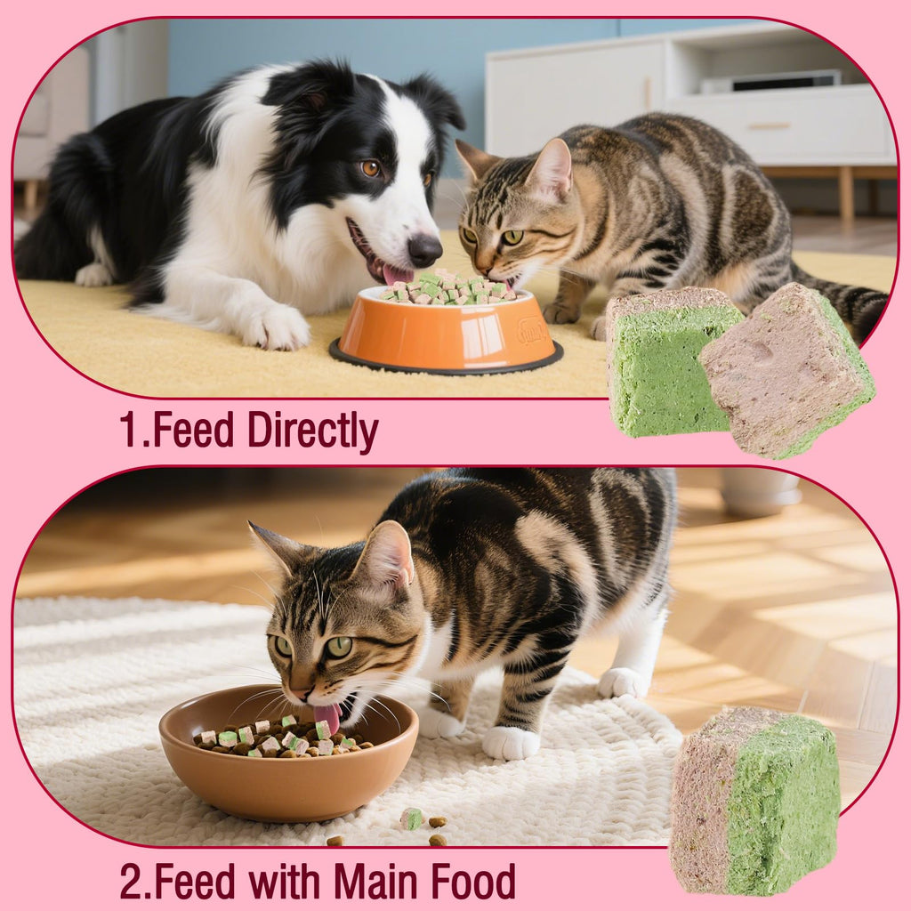 Freezed-Dried Cat Grass Treats, Catgrass Egg Yolk Duo Bites, Cat Dental Treats for Hairball Control and Healthy Coat, Cats Teething Stick (60g, EggYolk)