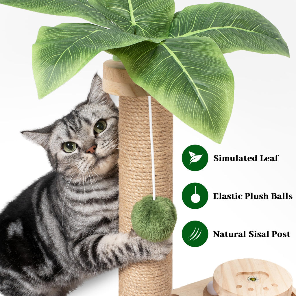 Meowoou Cat Scratching Post with Hanging Ball,33 inch Tall Cute Cat Toys for Indoor Cats with Sisal Rope,Palm Decor Cat Tree Tower for Kitten Scratcher Green