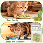 Freezed-Dried Cat Grass Treats, Catgrass Egg Yolk Duo Bites, Cat Dental Treats for Hairball Control and Healthy Coat, Cats Teething Stick (60g, EggYolk)