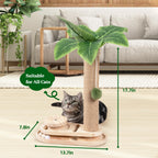 Meowoou Cat Scratching Post with Hanging Ball,33 inch Tall Cute Cat Toys for Indoor Cats with Sisal Rope,Palm Decor Cat Tree Tower for Kitten Scratcher Green