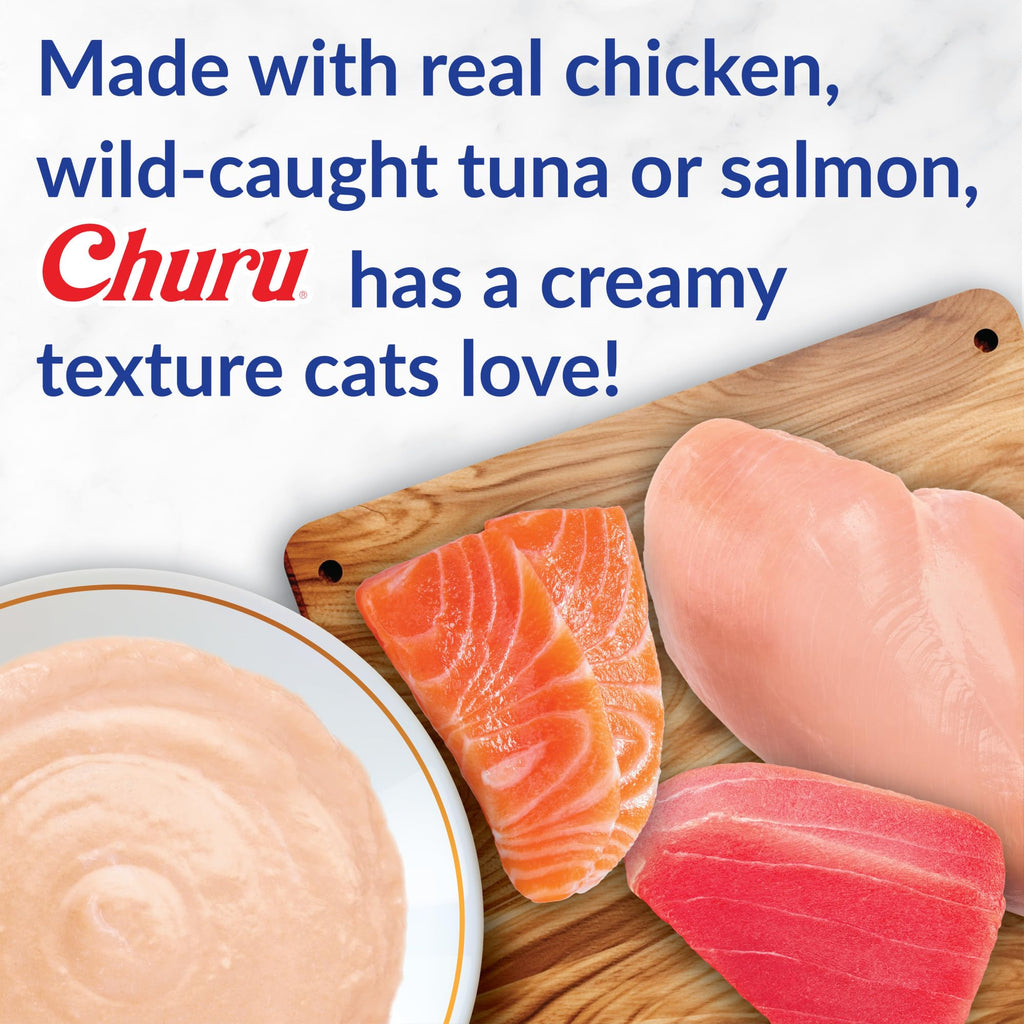 INABA Churu Cat Treats, Lickable, Squeezable Creamy Purée with Vitamin E, 14 Grams per Tube, 120 Tubes Total, Tuna Variety