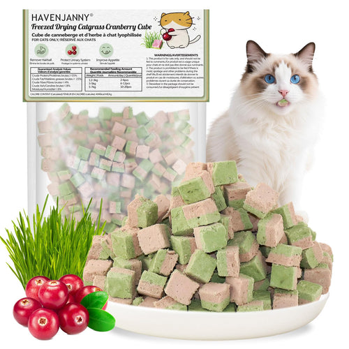 Freezed-Dried Cat Grass Treats, Catgrass Egg Yolk Duo Bites, Cat Dental Treats for Hairball Control and Healthy Coat, Cats Teething Stick (60g, EggYolk)