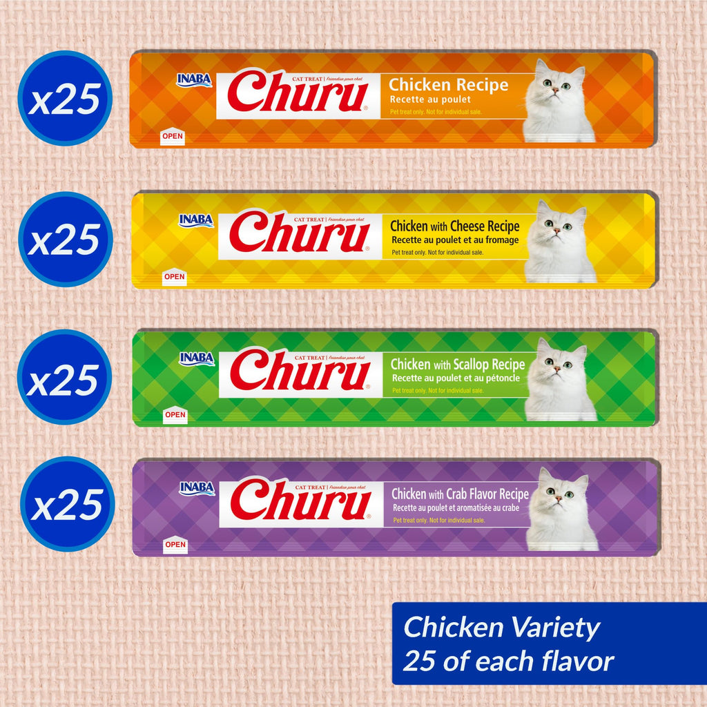INABA Churu Cat Treats, Lickable, Squeezable Creamy Purée with Vitamin E, 14 Grams per Tube, 120 Tubes Total, Tuna Variety