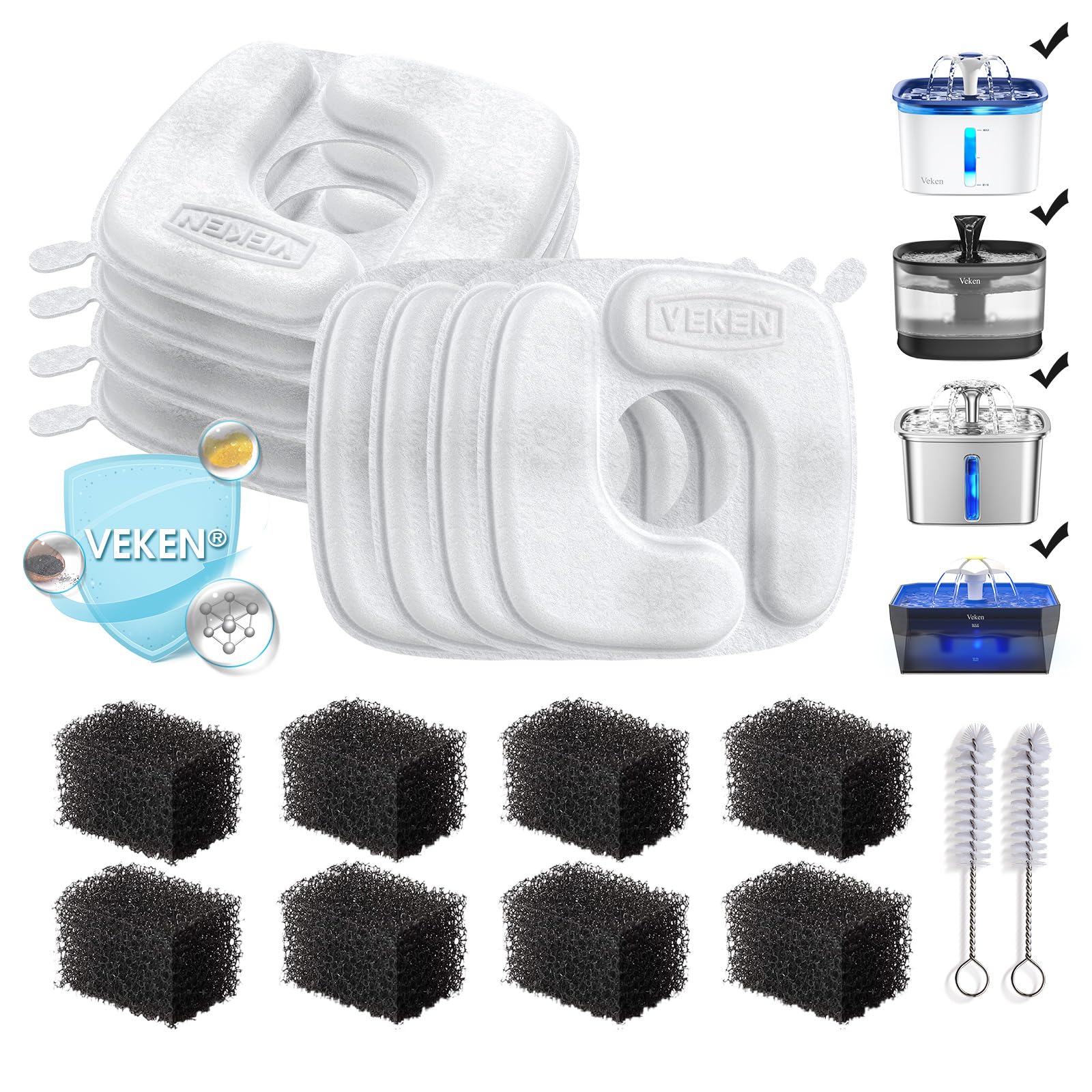 Stainless Steel Cat Water Fountain Veken Innovation Award Winner Cat Water Fountain, 108oz/3.2L Pet Fountain with 4 Replacement Filters & 4 Pre-Filter Sponges & Silicone Mat, for Cats, Dogs (Silver)