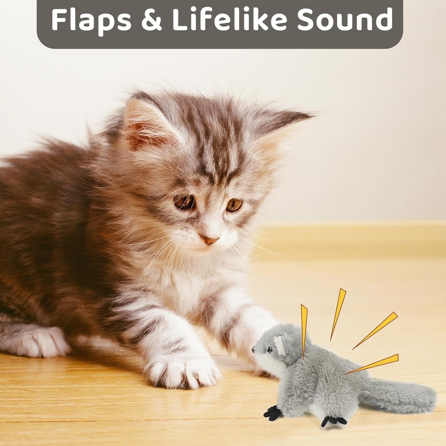 PROKEl Pet Toys, Cat Catnip Toys Flapping Squirrel, Rechargeable Touch Activated KittenToys, Lifelike Interactive Cats Toy Indoor, CatKicker Plush Toys For All Breeds Universalinteractive Toy Cat Toys