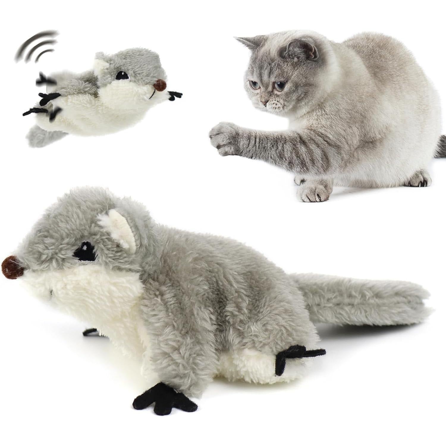 PROKEl Pet Toys, Cat Catnip Toys Flapping Squirrel, Rechargeable Touch Activated KittenToys, Lifelike Interactive Cats Toy Indoor, CatKicker Plush Toys For All Breeds Universalinteractive Toy Cat Toys