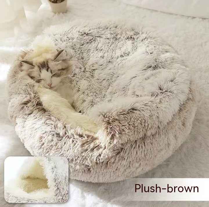 Cat Bed 2in1 Any Pet Winter Bedding That's Round Plush Warm and Soft