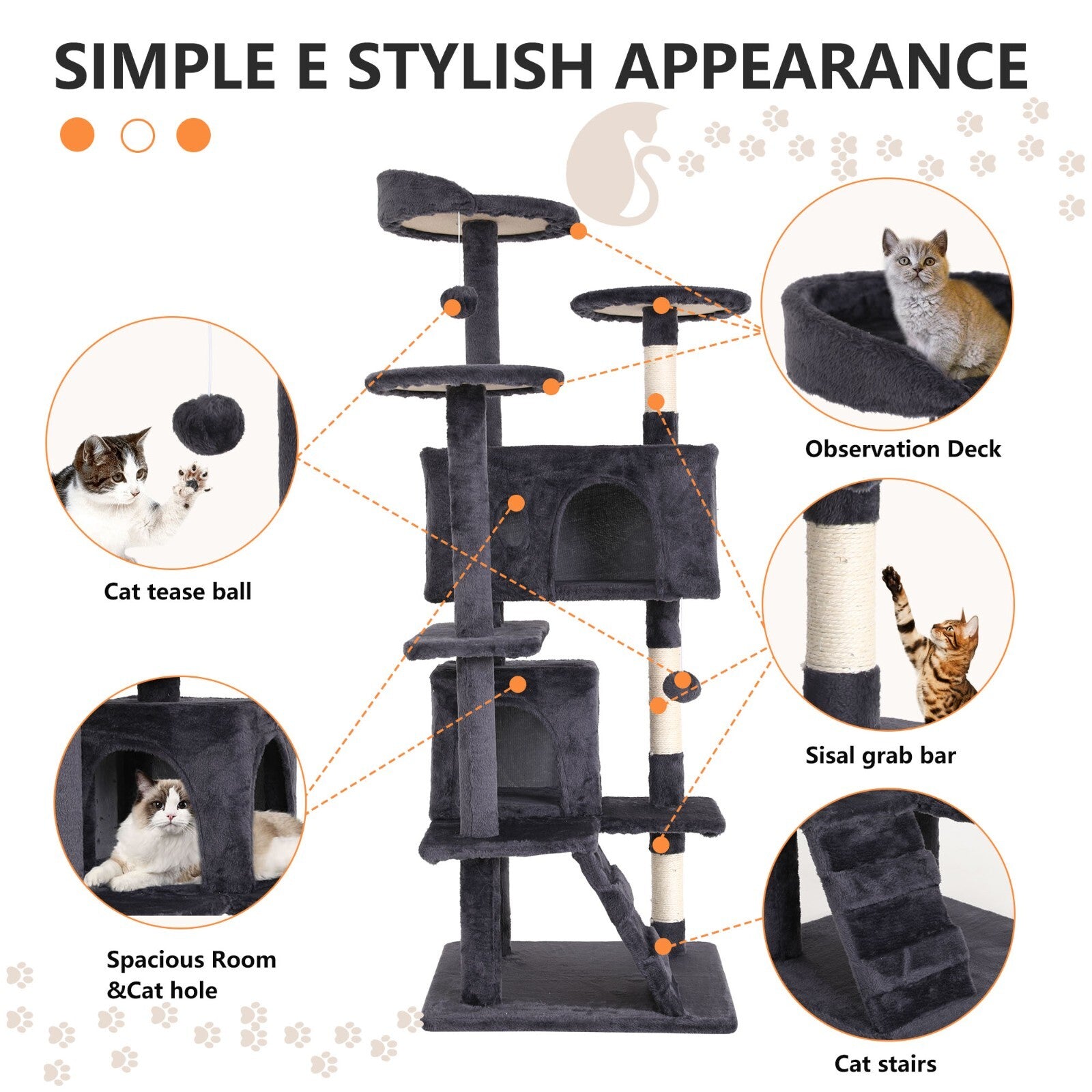 Multi Level Cat Tree Tower Furniture Activity Center with Scratching Posts