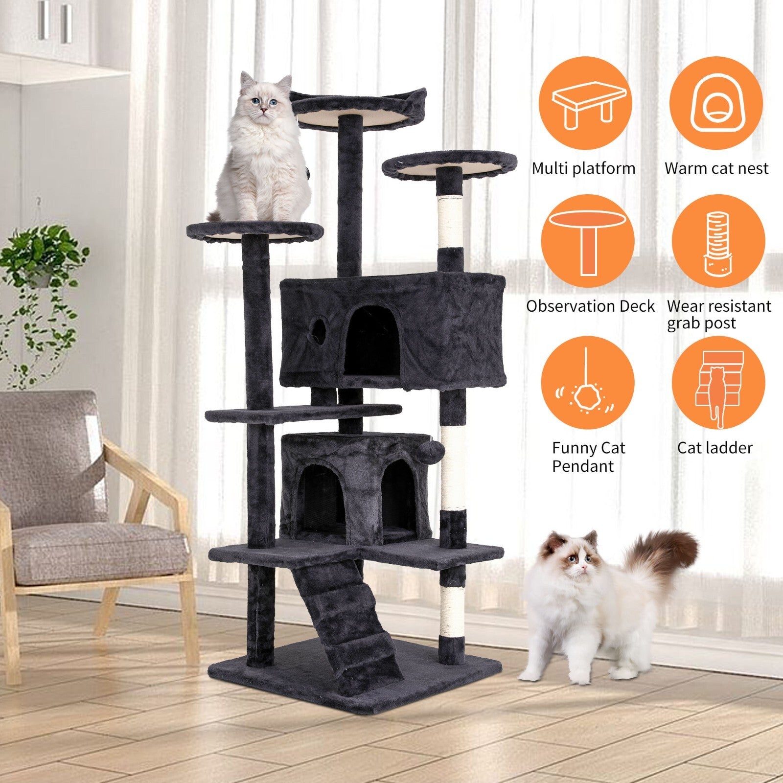 Multi Level Cat Tree Tower Furniture Activity Center with Scratching Posts