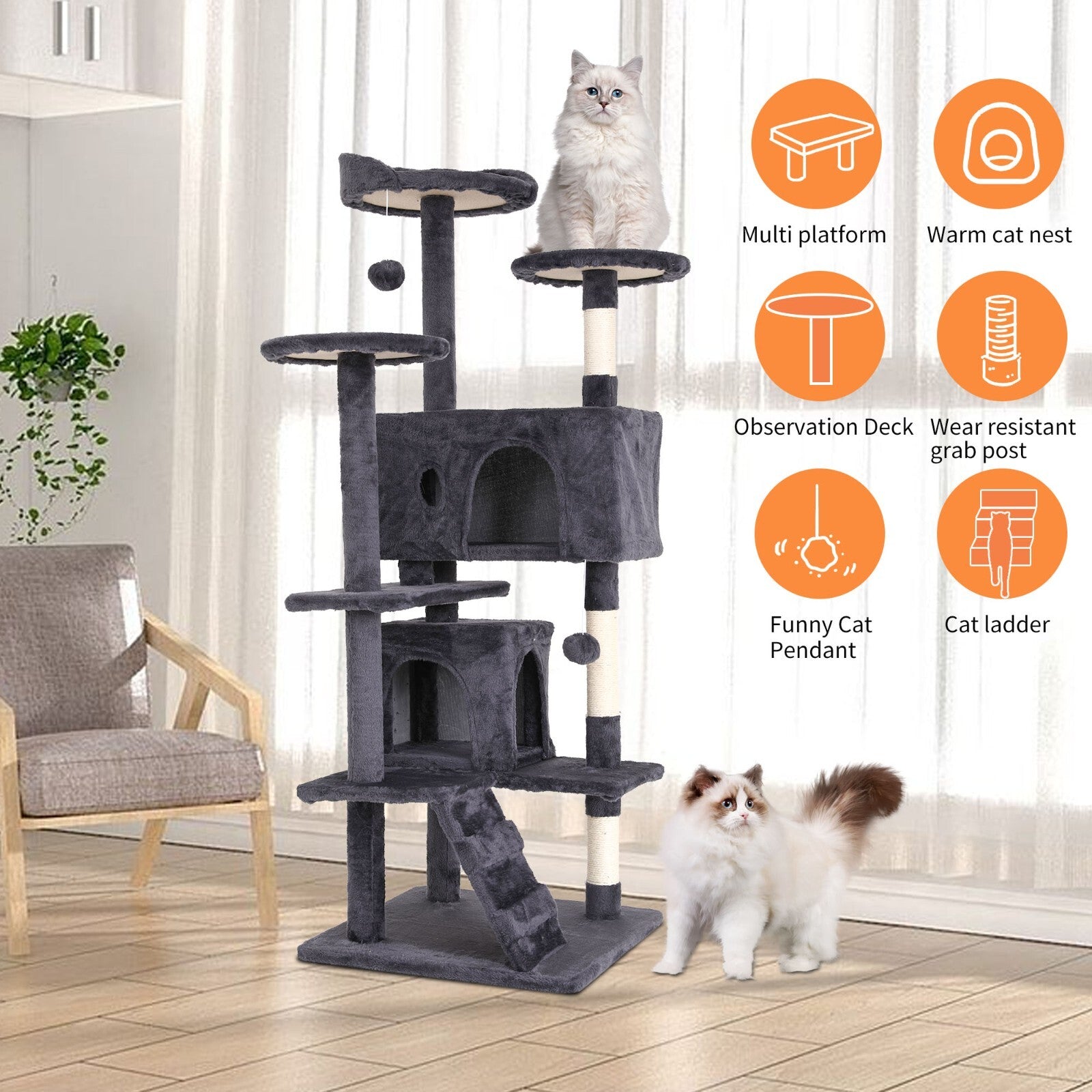 Multi Level Cat Tree Tower Furniture Activity Center with Scratching Posts