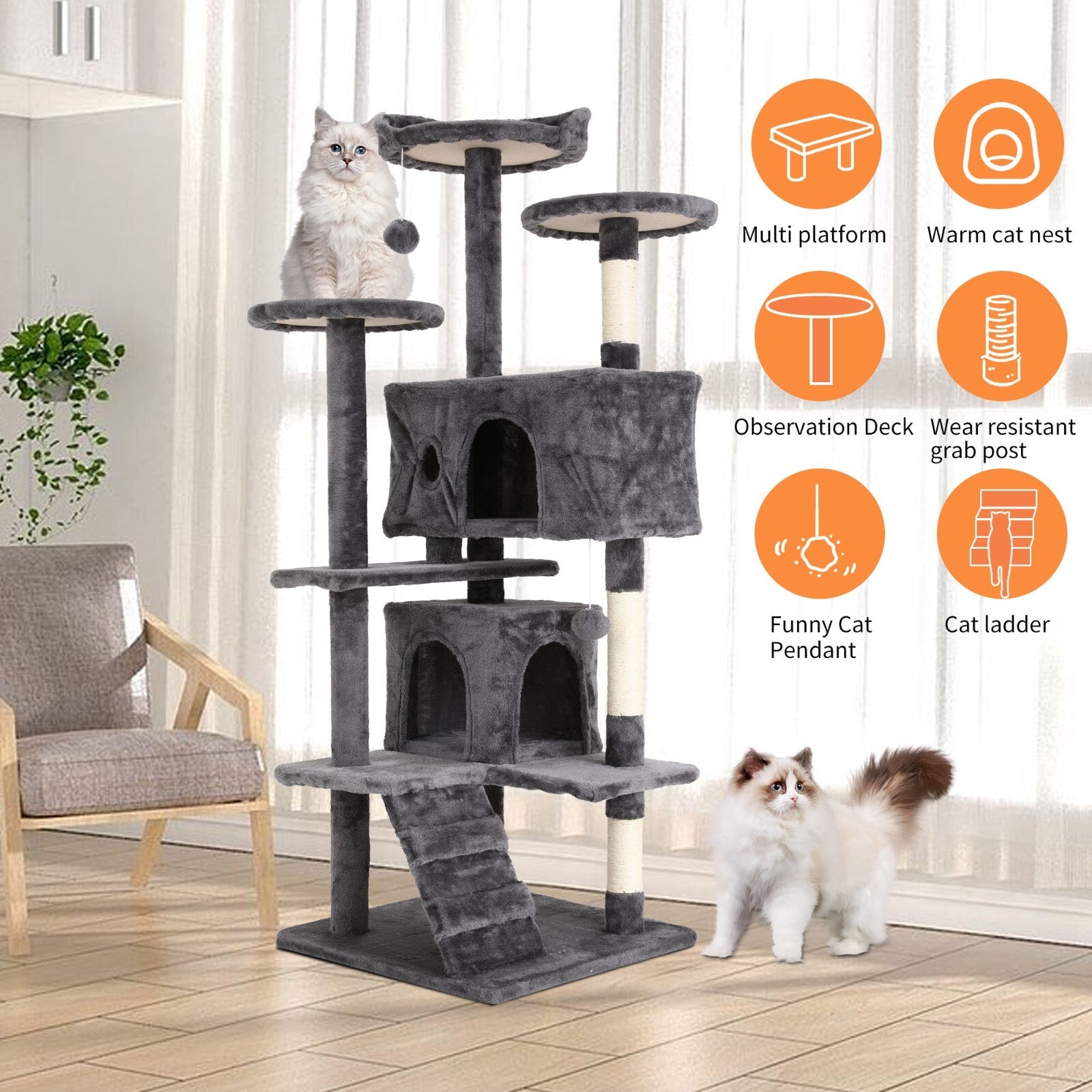 Multi Level Cat Tree Tower Furniture Activity Center with Scratching Posts